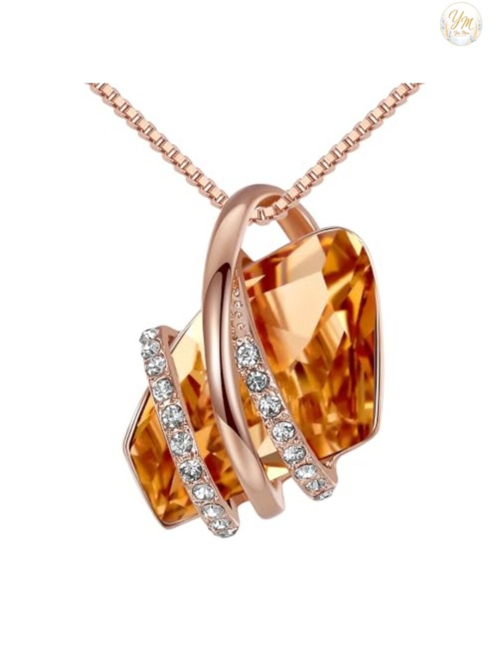 Crystal Birthstone Pendant Necklace, 18K Rose Gold Plated, 18" Chain with